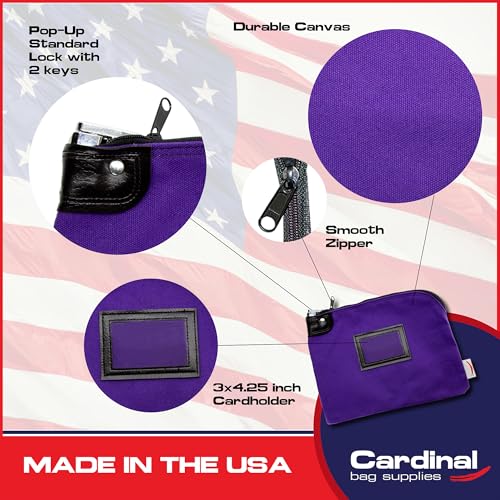 Locking Canvas Cash Bag, Purple, 9 x 12 Inch - color: Purple
