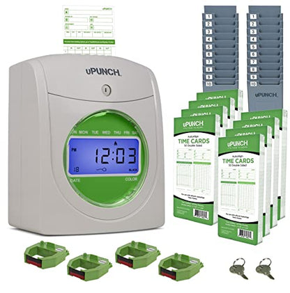 uPunch HN3540 Complete Small Business Start-Up Kit: AutoAlign Time Clock System with 400 Time Cards, 4 Ribbons, and 2 Racks - style: HN3540 Bundle