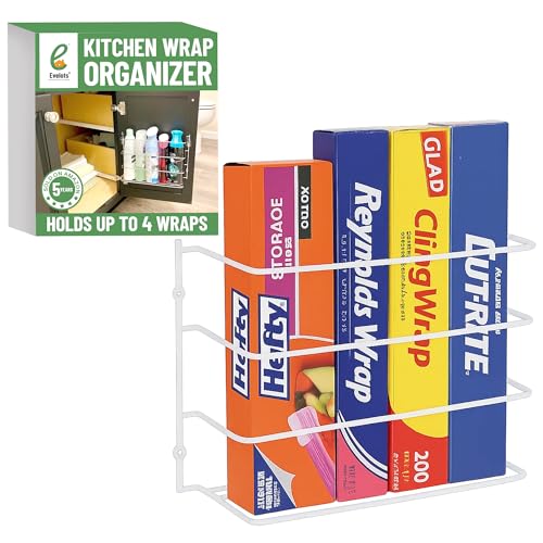 Evelots Kitchen Wrap & Food Bag Organizer Wall/Cabinet Mount, 1-Pack, White - color: White, size: 1 Pack