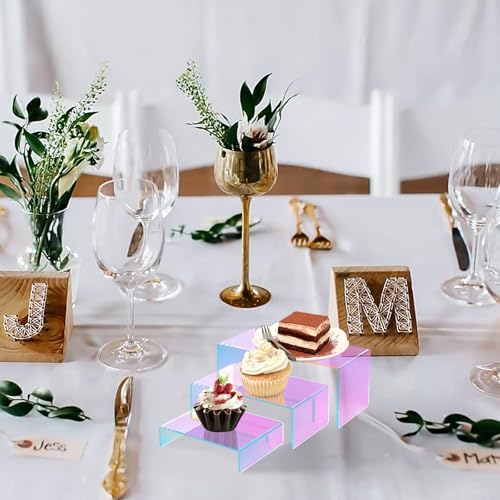 12 PCs Acrylic Display Risers Small 3 Size Stand（Iridescent2） - color: Iridescent 12 PCs