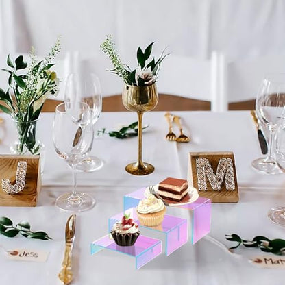 12 PCs Acrylic Display Risers Small 3 Size Stand（Iridescent2） - color: Iridescent 12 PCs