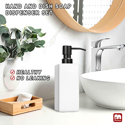 GMISUN White Soap Dispenser, Bathroom Hand Soap Dispenser, Glass Dispenser with Stainless Steel Pump, Kitchen Hand and Dish Soap Dispensers, 12 fl oz/350ml Liquid Refillable Soap and Lotion Bottle - color: White Bottle + Black Pump, size: 2 Pack