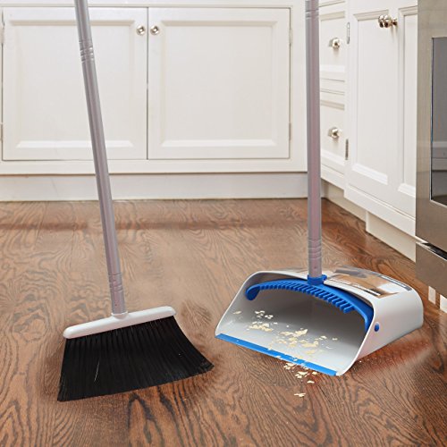 TreeLen Long Handle Broom and Dustpan Set,Upright Dust Pan Combo for Home, Kitchen, Room, Office, Lobby Floor Use Without Bending - color: Blue Broom and Dustpan