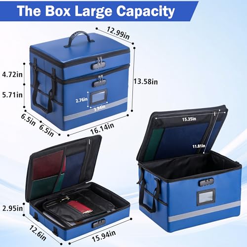 EXLIFBAG Fireproof File Organizer with Lock, 2 Layer - color: Blue, size: 2 Layer