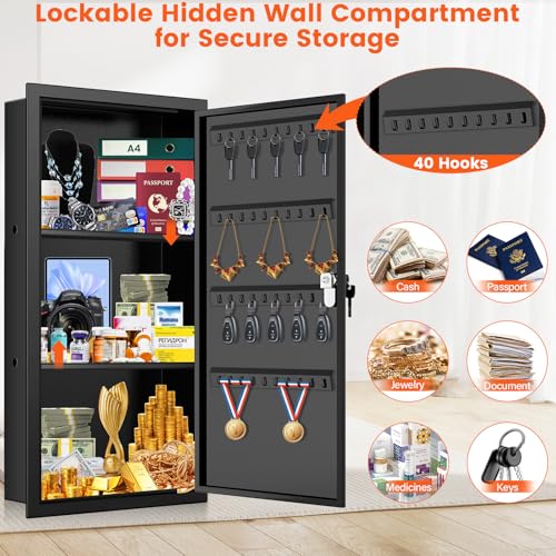 25.6" Tall Wall Safe Between 16" Studs | 33% Larger Capacity | In Wall Safe - color: Black, size: 25.6" Tall