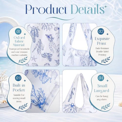 Abbylike 6 Pcs Reusable Grocery Bags 50lbs Coastal Foldable Shopping Bag - color: Blue White, style: Ocean