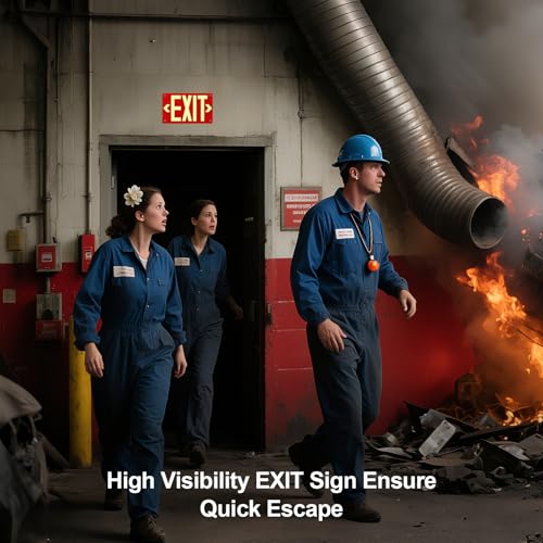 Photoluminescent Aluminum Exit Sign Red Glow in The Dark, 12x7 In Self-Adhesive Backing Emergency Exit Sign Sticker with Removable Arrows, Non-Electrical for 50 Feet Visibility (1 Pack) - color: 1 Pack
