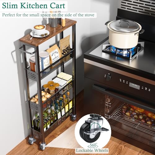 XYZLVSI Utility Slim Storage Cart on Wheels, 4 Tier Laundry Room Organizers - size: 16.7"Dx5.0"Wx34"H