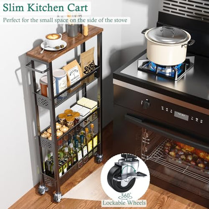 XYZLVSI Utility Slim Storage Cart on Wheels, 4 Tier Laundry Room Organizers - size: 16.7"Dx5.0"Wx34"H