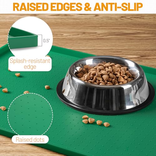 Hubulk Dog Feeding Mat,100% Waterproof Food Grade Silicone Pet Food and Water Bowl Placemat,Dishwasher, High Raised Edge to Prevent Spills,Nonslip Tray to Stop Messes on Floor(19"x12"x0.5",Hunter - color: Hunter green, size: 19"l X 12"w