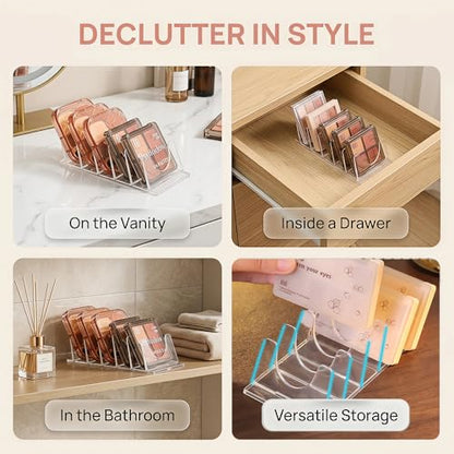 Acrylic Makeup Eyeshadow Palette,Organizer W/Removable Dividers 6 Space Vanity Desk Storage Fits All Palette Sizes - Clear