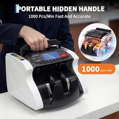 Garvee Money Counter Machine with Value Count, Dollar Euro UV/MG/IR/DD/MT Counterfeit Detection, Bill Counter with Batch Add Value Count Modes, LCD Display for Business Retail Store