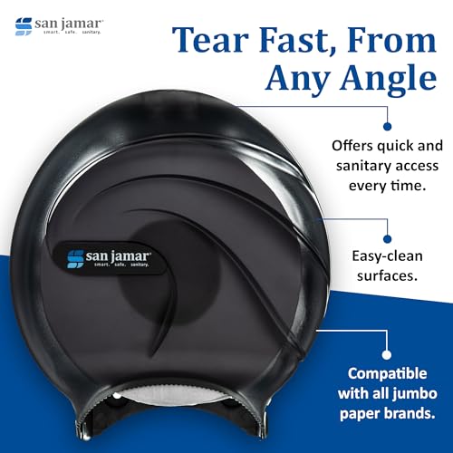 San Jamar Oceans Plastic Single Jumbo Bath Tissue Dispenser, 3.25" Core, Black Pearl