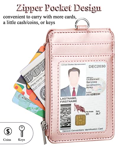 Teskyer Leather ID Badge Holder with Lanyard, Lanyard Wallet, Rose Gold - color: Rose Gold, size: 3.1" x 4.7"