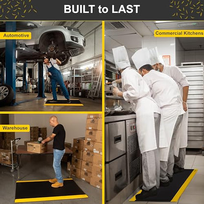 Vergo Industrial 15/16” Extra Thick Anti Fatigue Mat - Heavy Duty Commercial Grade Diamond Plate Ergonomic Standing, Non-Slip Black with Yellow Anti Fatigue Floor Mat for Work, Shop (1-Pack 3' x 5') - size: 1 Pack