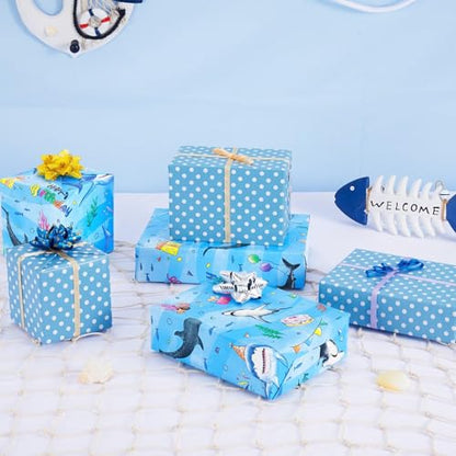 WERNNSAI Shark Reversible Wrapping Paper, 33ft Blue Baby Wrapping Paper - color: Blue Shark