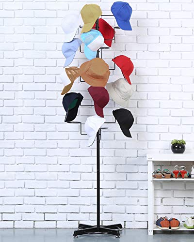 MyGift Large Free Standing Hat Rack Stand, Baseball Cap Organizer Holder, Retail Wig Display with 20 Customizable Circular Hooks, Cowboy Hat Tree, Black Metal - color: Black