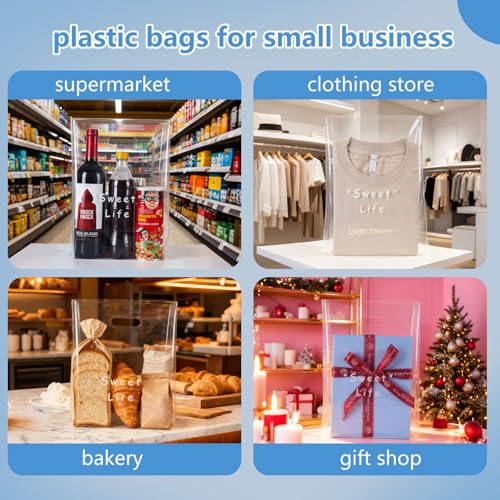 100 Clear Plastic Bags With Handles - color: Sweet Life, size: 12.6"x14.2"