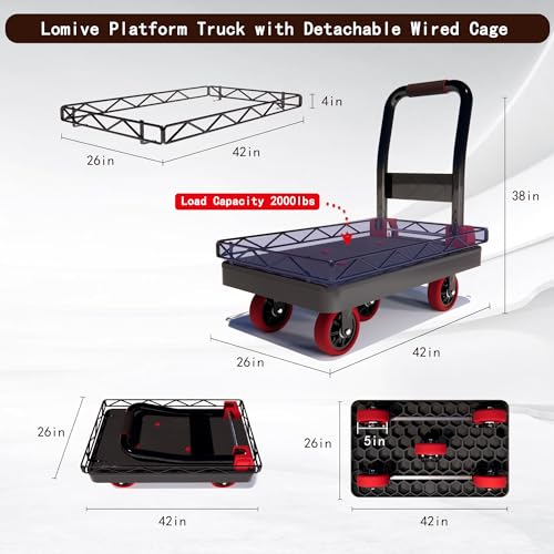 2IN1 42×26In Heavy Duty Platform Trucks Flatbed Carts - size: 42" L X 26" W