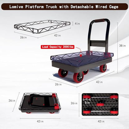 2IN1 42×26In Heavy Duty Platform Trucks Flatbed Carts - size: 42" L X 26" W