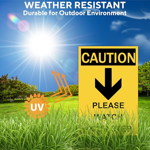 Caution Please Watch Your Step Sign - Rust Free, Caution Warning Signs for Outside, Home and Business - UV Protected, Waterproof and Easy to Install - 2 Pre-drilled Holes - color: Pack of 5, size: 12"x18"