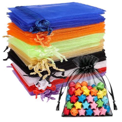 Kelfuoya 50Pcs Organza Drawstring Pouches, Mix Color 5"×7" Sheer Gift Bags - color: Mix color-5"x7"