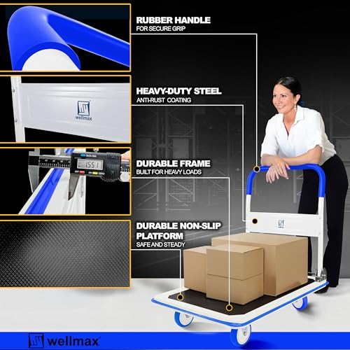 Wellmax Push Cart Dolly, Foldable Moving Platform Flat Cart, 660 lb, Blue - color: Blue, size: 660 Lbs
