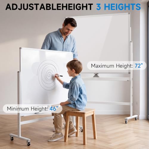 Mobile Rolling Whiteboard on Wheels 60"x 48" Double-Sided Magnetic - color: White, size: 60X48