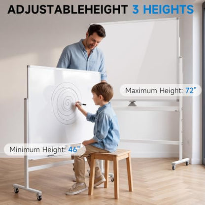 Mobile Rolling Whiteboard on Wheels 60"x 48" Double-Sided Magnetic - color: White, size: 60X48