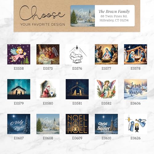 Personalized Christmas Return Address Labels - Over 14 Christian Religious Elements to Choose from - Custom Self Adhesive Holiday Stickers for Envelopes (60-960 Labels)