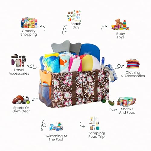 Extra Large Utility Tote Bag - Oversized Collapsible Beach Bag - Brown Daisy - color: Brown Daisy