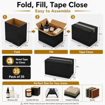 9x6x6 Black Shipping Boxes, Pack of 35 - size: 9"x6"x6"