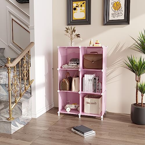 AWTATOS Cube Storage Organizer, Closet Organizers, 6 Cube Shelf, Pink - color: Pink