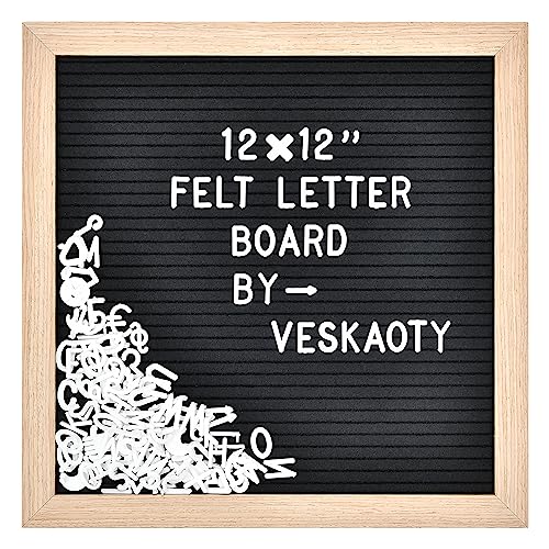 Veskaoty Felt Letter Board with 460 Letters, 12 x 12 Inch Black Sign - color: Black