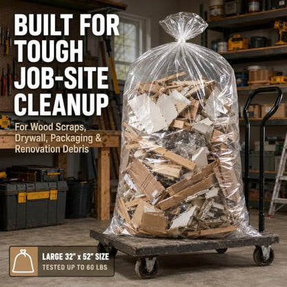 6 Mil Clear Contractor Trash Bags 50/55/60 Gallon Heavy Duty Liners 20 Pack - color: Clear-6 Mil
