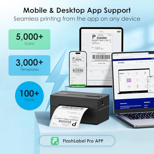 KNAON Bluetooth Thermal Shipping Label Printer 4x6 for Small Business,Black - color: Black