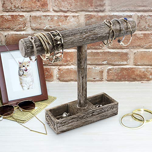 MOOCA 2pcs Wood Jewelry Display Bracelet Holder Display, 2-Compartment Tray - color: 9) Coffee, w/Tray-2pc