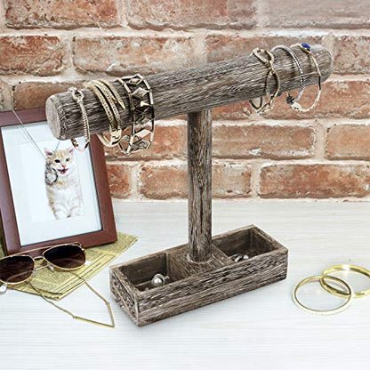 MOOCA 2pcs Wood Jewelry Display Bracelet Holder Display, 2-Compartment Tray - color: 9) Coffee, w/Tray-2pc