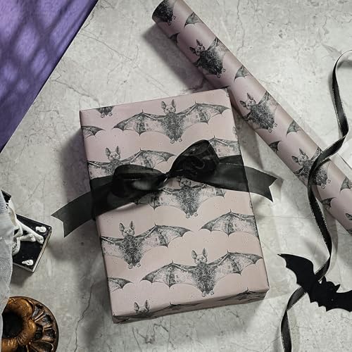 WRAPAHOLIC Bat Halloween Wrapping Paper Roll - Mini Roll - 17 Inch x 16.5 Feet - Black White Gothic Bat Wrapping Paper for Halloween Party, Spooky Gifts, Holiday - color: Halloween Bat