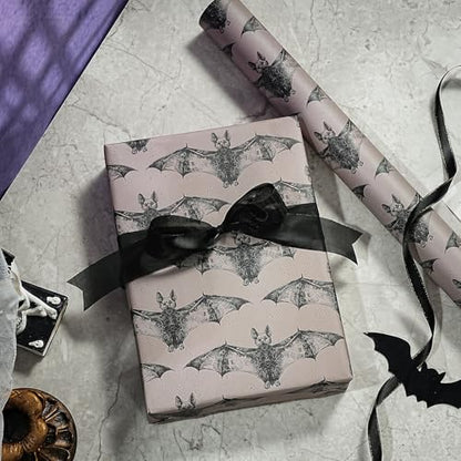 WRAPAHOLIC Bat Halloween Wrapping Paper Roll - Mini Roll - 17 Inch x 16.5 Feet - Black White Gothic Bat Wrapping Paper for Halloween Party, Spooky Gifts, Holiday - color: Halloween Bat