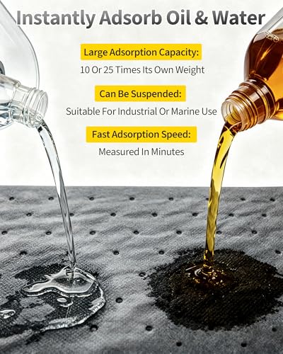 Oil Absorbent Pads, 9.8" x 13" Heavyweight Oil&Water Absorbent Mat Pad, Dimpled Leak Proof Pad, Microfiber Polypropylene, Absorbs Oil Grease Coolant Water-Based Fluids, for Car Motorcycle(Gray, 50Pcs)