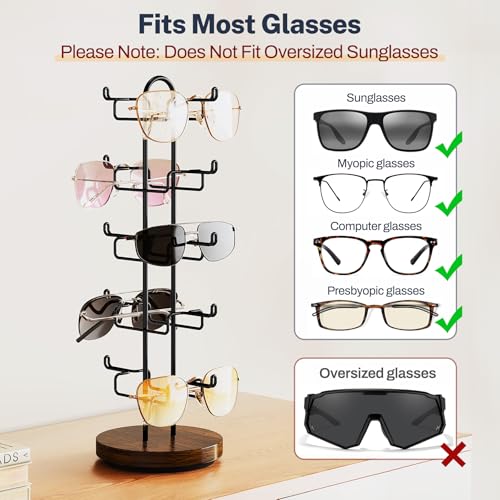 NiHome Rotatable Sunglasses Stand Organizer, Sunglasses Display Rack, Black - color: Black