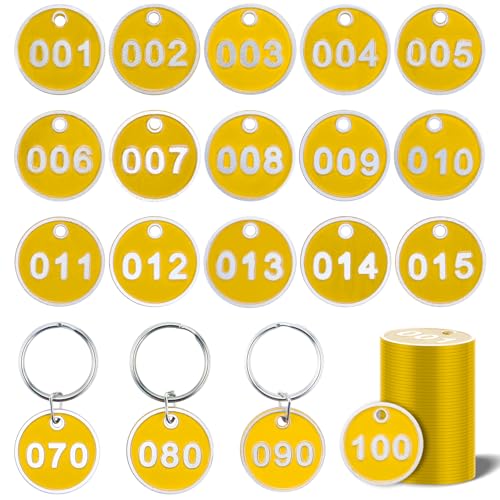 1-100 Numbered Key Tags, Round Metal Tags, Key Chain Labels, Key Tag for Home, Office and Garage, Dorm Keys, House Lockers (Yellow) - color: 1-100 Yellow