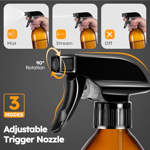 Tecohouse 360° 16 OZ Amber Glass Spray Bottles 2 Pack - color: Amber