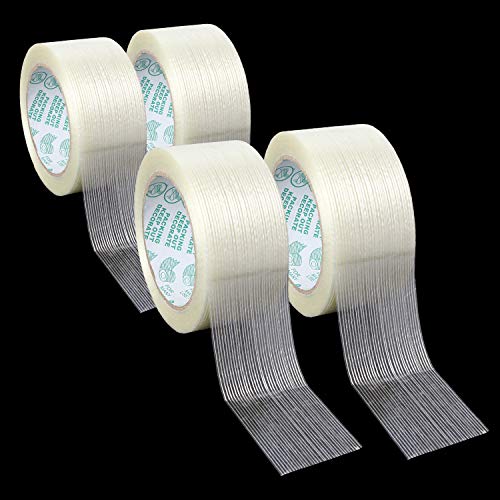 ZOEYES 4 Pack Filament Tape 2 Inch x 82FT, Heavy Duty Reinforced Strapping Tape 5.3 Mil Fiberglass Tape for Packing and Shipping