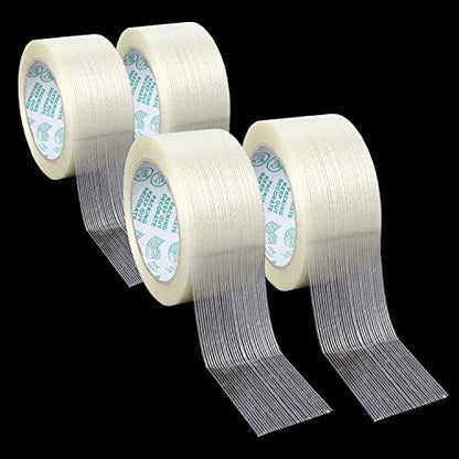 ZOEYES 4 Pack Filament Tape 2 Inch x 82FT, Heavy Duty Reinforced Strapping Tape 5.3 Mil Fiberglass Tape for Packing and Shipping