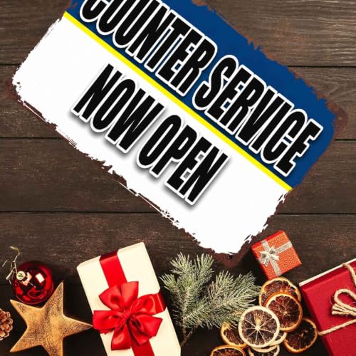 Funny Metal Sign Counter Service Now Open Aluminum Wall Decor 8x12 Inch for Living Room Bedroom Office Bar Café Restaurant and Garage