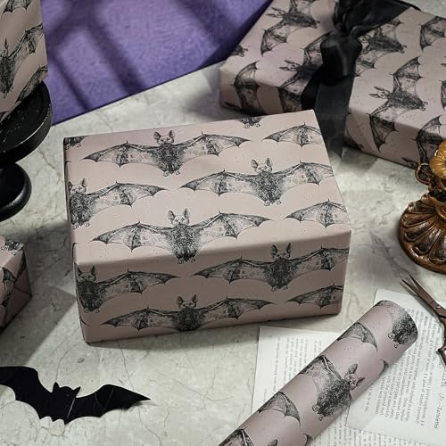 WRAPAHOLIC Bat Halloween Wrapping Paper Roll - Mini Roll - 17 Inch x 16.5 Feet - Black White Gothic Bat Wrapping Paper for Halloween Party, Spooky Gifts, Holiday - color: Halloween Bat