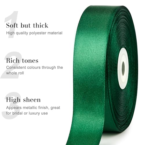 Dark Green Satin Ribbon, 1 Inch, 50 Yards - color: dark green