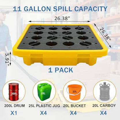 Spill Containment Pallet for 55-Gallon Drum, 11-Gallon Sump